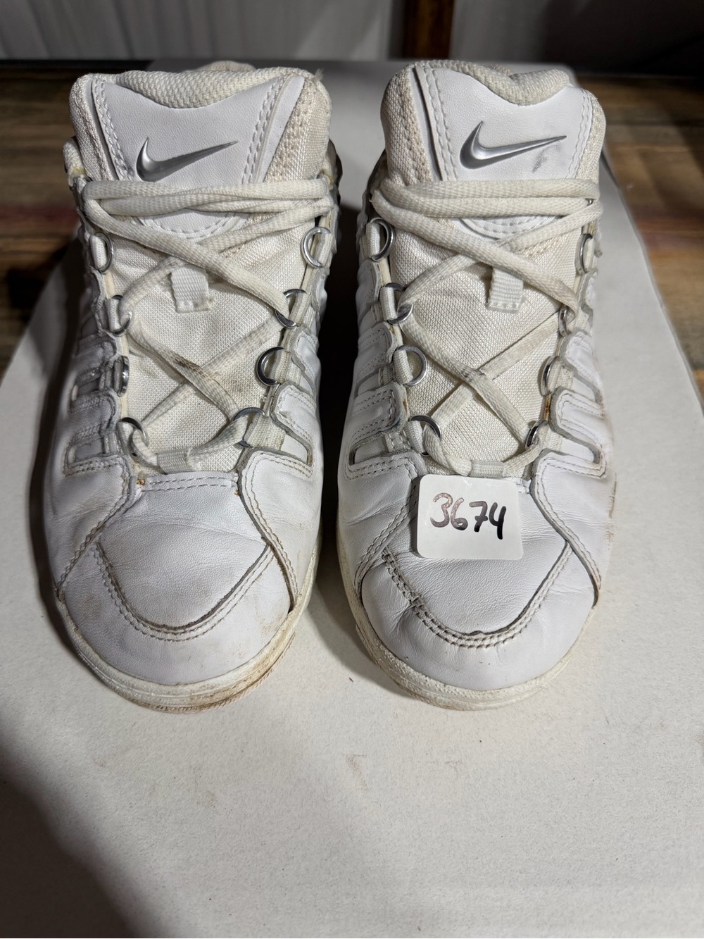 #3674-Vintage Nike White and Silver High-Top Athletic Shoes